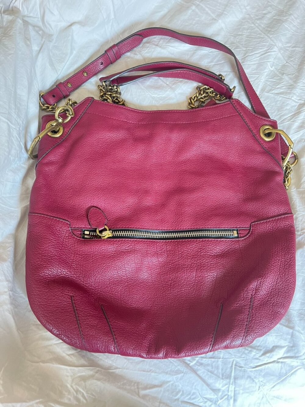 ORYANY CRANBERRY RED LARGE PEBBLED LEATHER SACK STYLE CROSSBODY / SHOULDER BAG